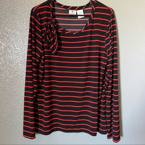 Worthington Womens Top Blouse Size XL Striped Round Neck Tie Pullover Stretch
